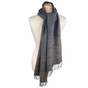 NWT Cecchi e Cecchi 100% Wool Italian Gray & Tan Stripe Fringe Scarf-OS